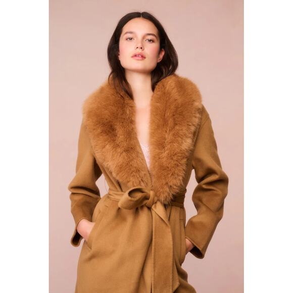 LoveShackFancy Mahika Wool Cashmere Faux Fur Collar Coat Camel - Picture 5 of 11